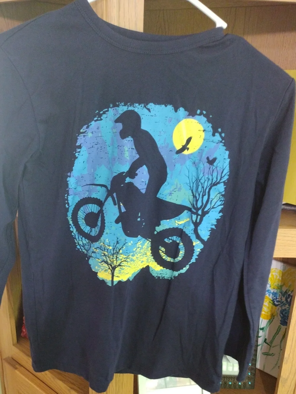 Boy's Navy Long-Sleeve Graphic Tee with Blue & Yellow Motocross Print
